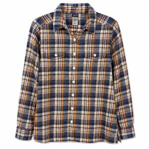 Patagonia Women Small Organic Cotton Plaid Flannel Shirt Blue Mustard Button Up